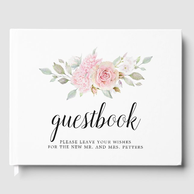 Blush Pink Rose Bloral Wedding Gästebuch (Vorderseite)