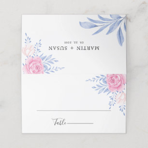 Blush Pink Rose Blumenbläschen Dusty Blue Blätter  Platzkarte