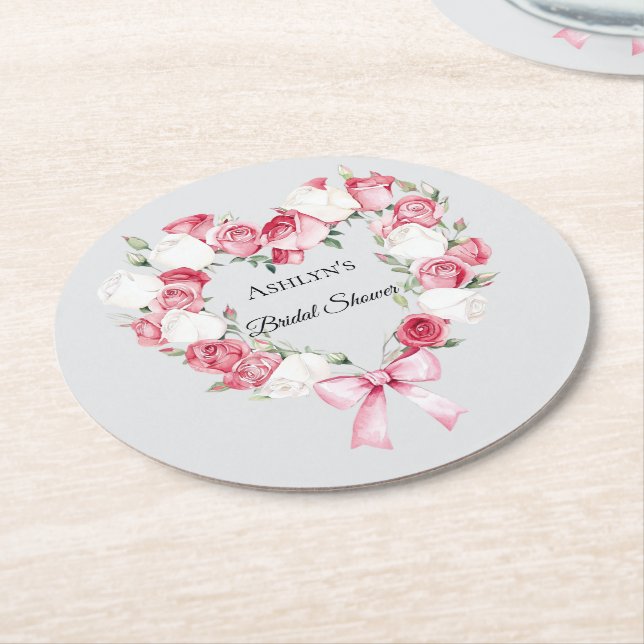 Blush Pink Rose Blumenkohl Brautparty Runder Pappuntersetzer (Angewinkelt)