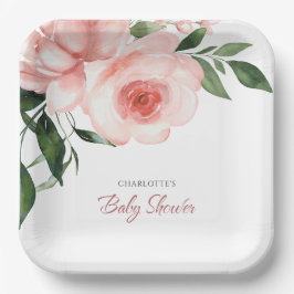 Blush Pink Rose Blumenspülung Baby Dusche Pappteller