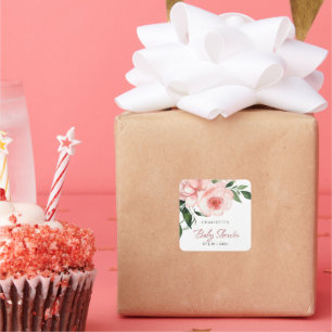 Blush Pink Rose Blumenspülung Baby Dusche Quadratischer Aufkleber