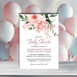 Blush Pink Rose Blumenwasser Aquarell Kinderdusche Einladung