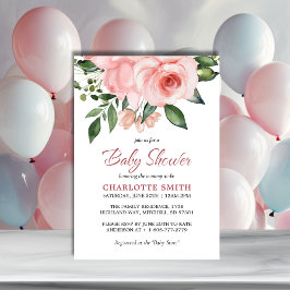 Blush Pink Rose Blumenwasser Aquarell Kinderdusche Einladung