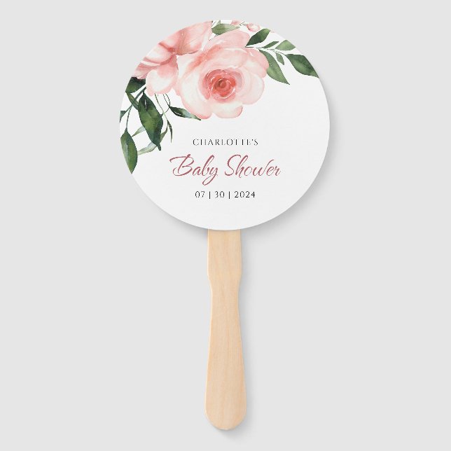 Blush Pink Rose Blumenwasser Aquarell Kinderdusche Fächer (Vorderseite)