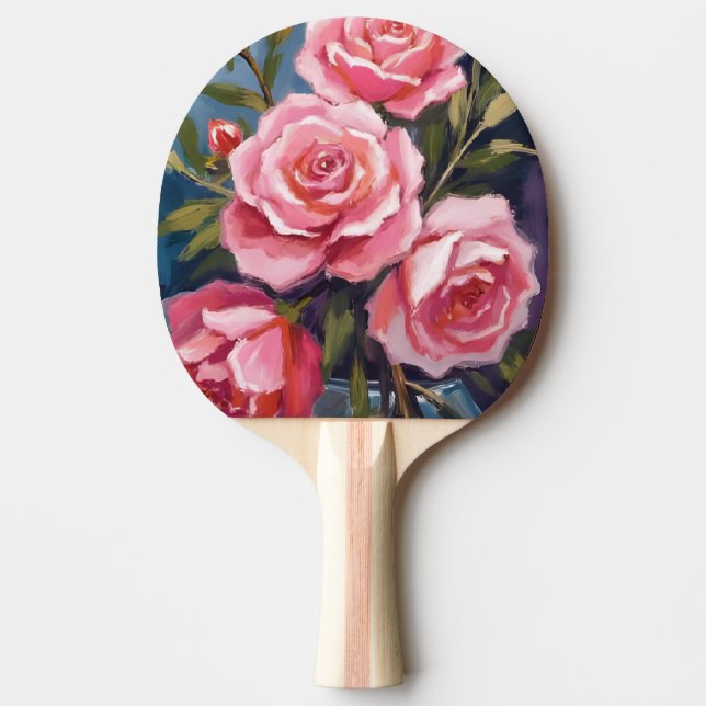 Blush Pink Rose Bouquet Painted Tischtennis Schläger (Vorderseite)