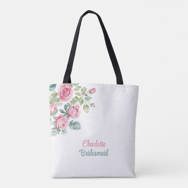 Blush Pink Rose Bridesmaid Bachelorette Floral Tasche (Rückseite)