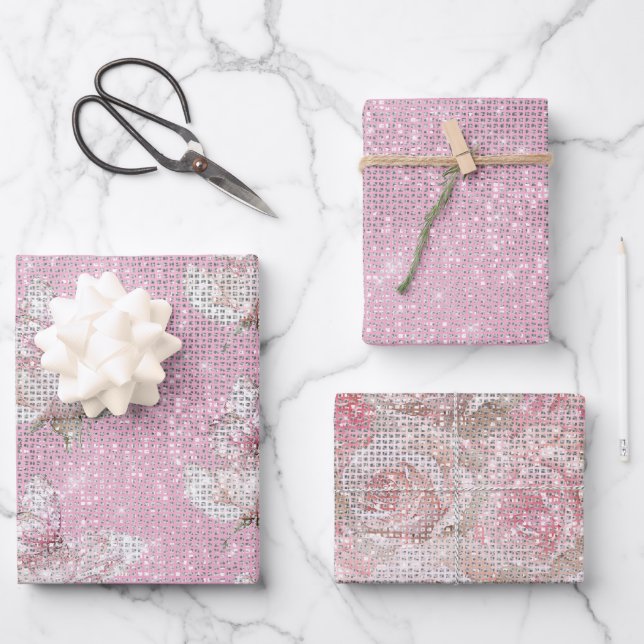 Blush Pink Rose Butterfly Sparkle Birthday Geschenkpapier Set (Vorderseite)