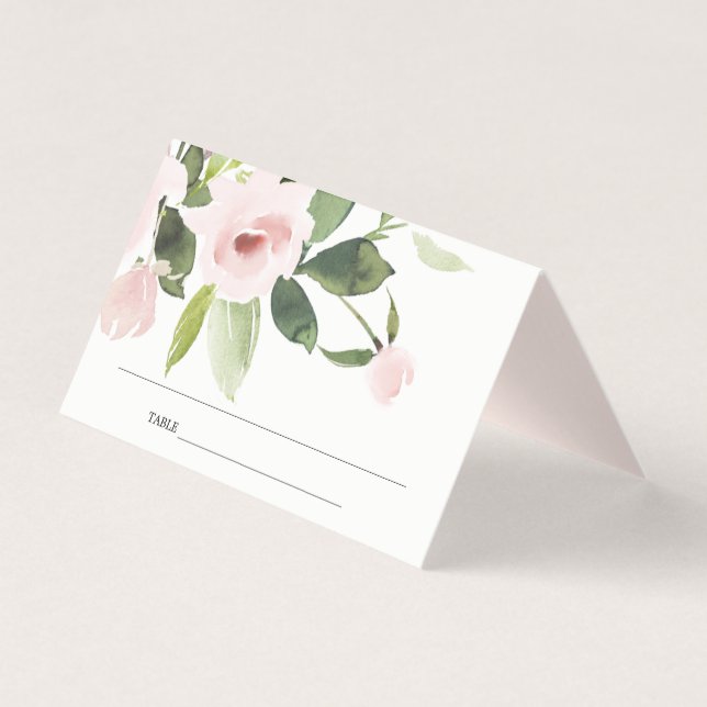 BLUSH PINK ROSE ERSTE HOLZ COMMUNION PLATZKARTE (Vorderseite)