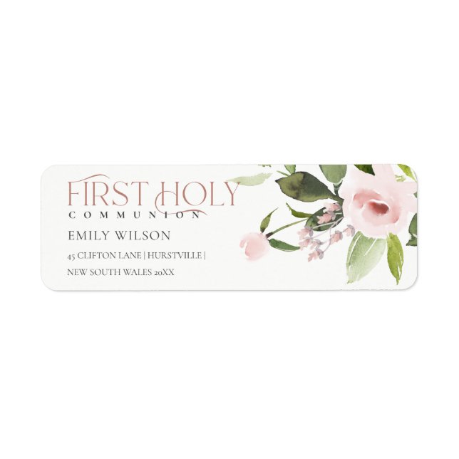 BLUSH PINK ROSE FLORA ERSTE HOLY COMMUNION ADRESSE (Vorne)