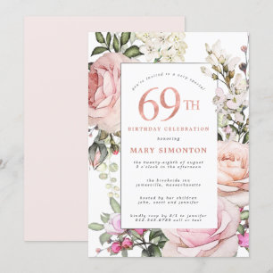 Blush Pink Rose Floral 69. Geburtstagsparty Einladung