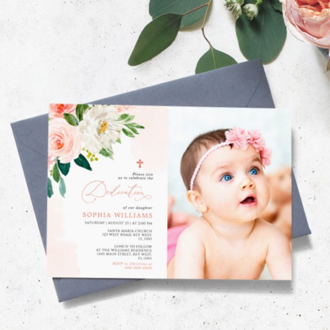 Blush Pink Rose Floral Photo Girl Dedication Einladung (Von Creator hochgeladen)