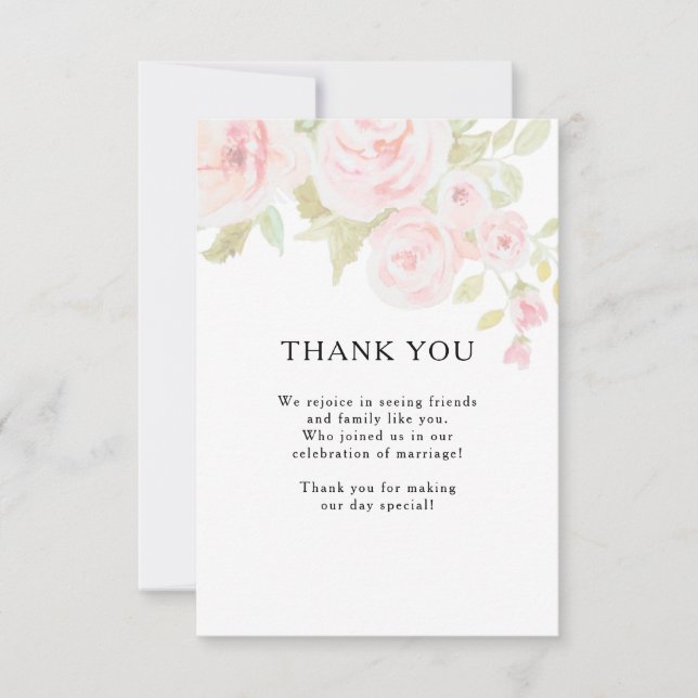 Blush Pink Rose Floral Wasserfarbe Hochzeit Dankeskarte (Vorderseite)