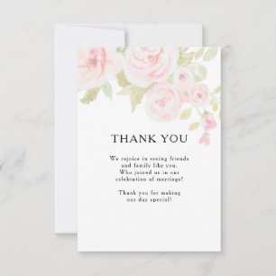 Blush Pink Rose Floral Wasserfarbe Hochzeit Dankeskarte