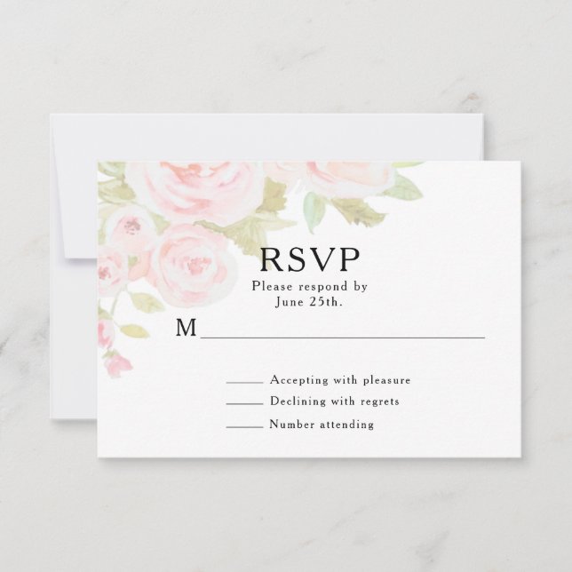 Blush Pink Rose Floral Wasserfarbe Hochzeit RSVP (Vorderseite)