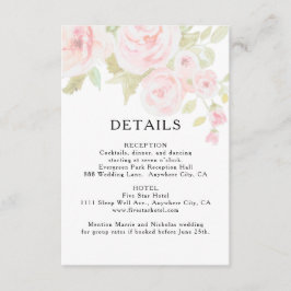 Blush Pink Rose Floral Wasserfarbe Hochzeitsdetail Begleitkarte