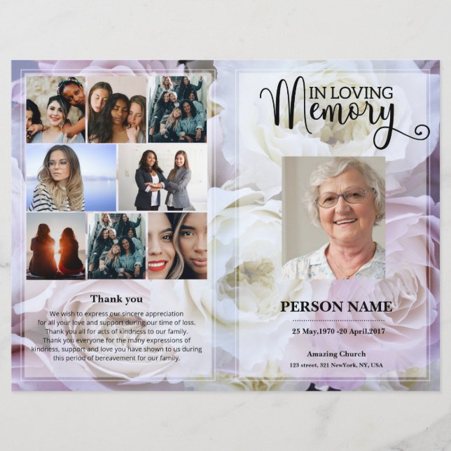 Blush Pink Rose Funeral Program template (Vorderseite)