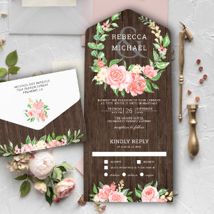 Blush Pink Rose Garland Rustikale Hochzeit All In One Einladung