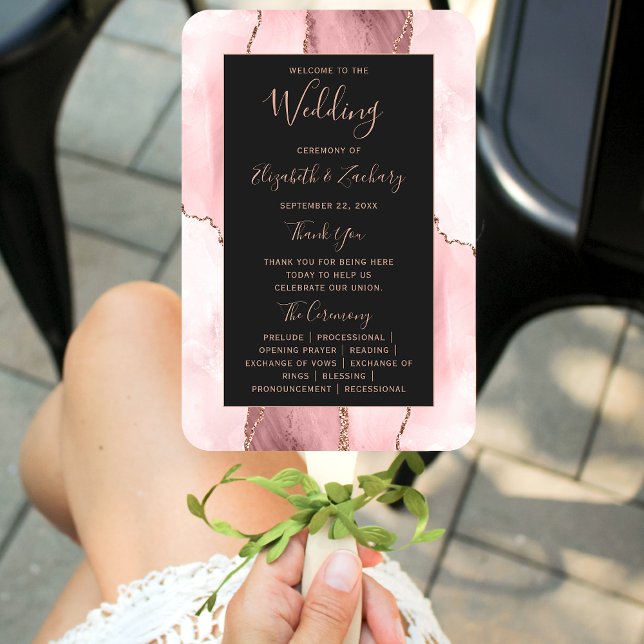 Blush Pink Rose Gold Agate Dark Wedding Program Fächer (Von Creator hochgeladen)