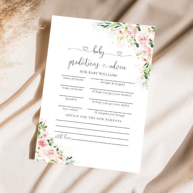 Blush Pink Rose Gold Baby Shower Predictions Card (Von Creator hochgeladen)