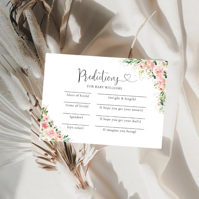 Blush Pink Rose Gold Baby Shower Predictions Card Einladung (Von Creator hochgeladen)