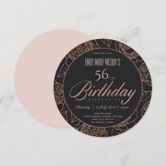 BLUSH PINK ROSE GOLD BLACK FLORAL JEDER ALTER GEBU EINLADUNG