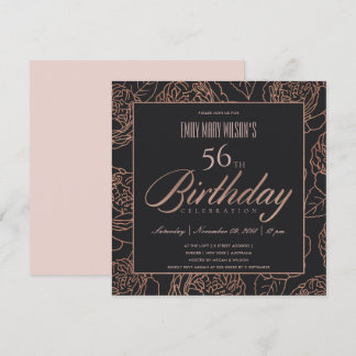 BLUSH PINK ROSE GOLD BLACK FLORAL JEDER ALTER GEBU EINLADUNG