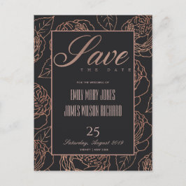 BLUSH PINK ROSE GOLD BLACK FLORAL RETT UNSER DATUM ANKÜNDIGUNGSPOSTKARTE