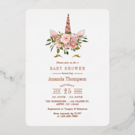 Blush Pink & Rose Gold Bläsernicorn Kinderdusche Folieneinladung