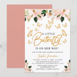 Blush Pink Rose Gold Blumenschmetterling Baby Dusc Einladung