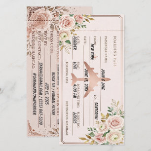 Blush Pink & Rose Gold Boarding Pass Save-the-Date Save The Date