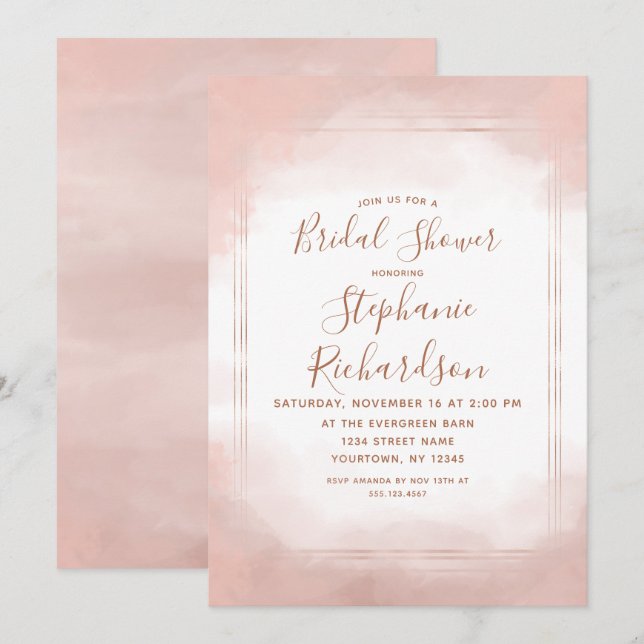 Blush Pink & Rose Gold Bridal Dusche Einladung (Vorne/Hinten)