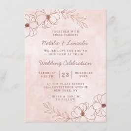 Blush Pink & Rose Gold Chic Blumenstrauß Hochzeit Einladung