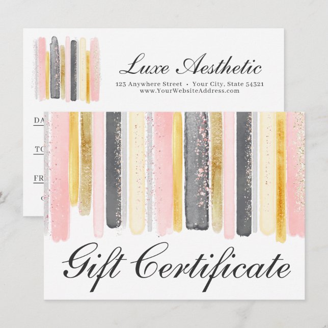 Blush Pink & Rose Gold Chic Geschenkgutschein Einladung (Vorne/Hinten)