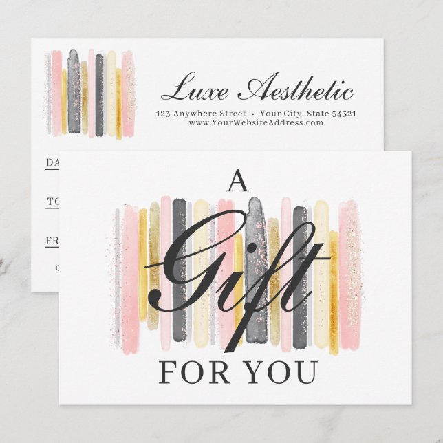 Blush Pink & Rose Gold Chic Geschenkgutschein Einladung (Vorne/Hinten)