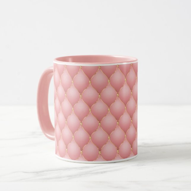 Blush Pink Rose Gold Diamond Tufted Coffes Mug Tasse (Vorderseite Links)