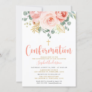 Blush Pink Rose Gold Floral Cross Bestätigung Einladung
