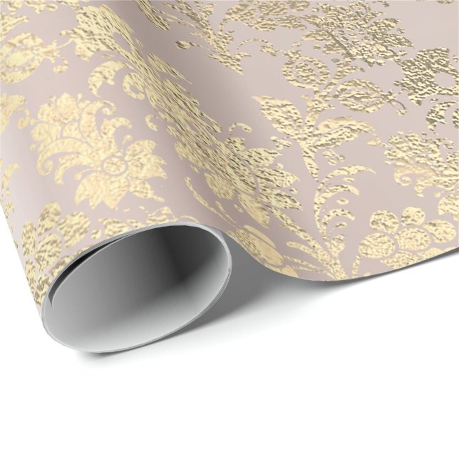 Blush Pink Rose Gold Floral Foxier VIP Stars Geschenkpapier (Rolleneckpunkt)
