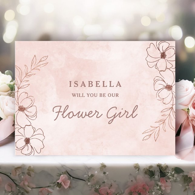 Blush Pink & Rose Gold Flower Girl Vorschlag Card (Make your flower girl feel special with this Elegant Flower Girl Proposal Card.)