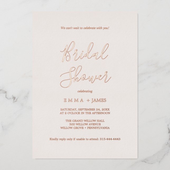 Blush Pink & Rose Gold Foil Brautparty Folieneinladung (Vorderseite)