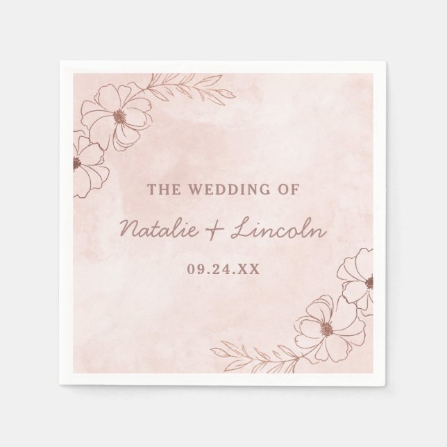 Blush Pink & Rose Gold Foil Chic Wedding Monogram Serviette (Vorderseite)