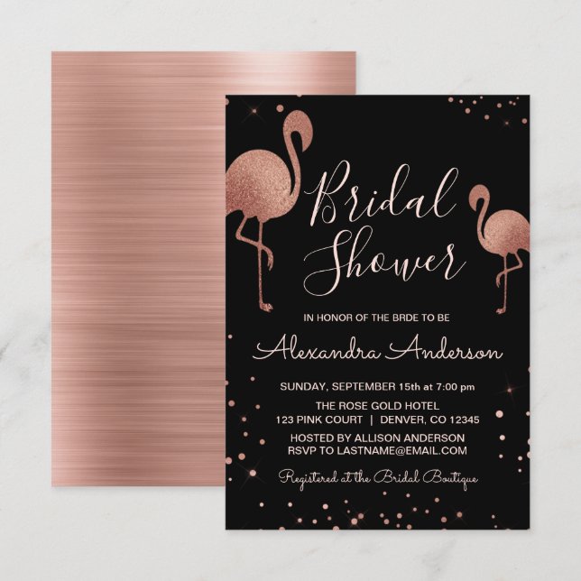 Blush Pink - Rose Gold Foil Flamingo Brautparty Einladung (Vorne/Hinten)