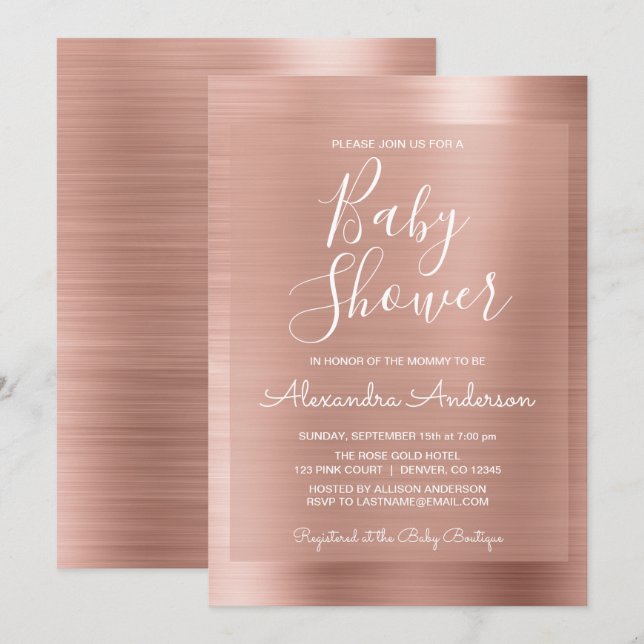 Blush Pink - Rose Gold Foil Kinderdusche Einladung (Vorne/Hinten)