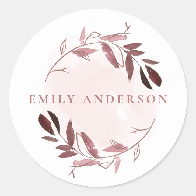 BLUSH PINK ROSE GOLD FOLIAGE WREATH BERUFLICH RUNDER AUFKLEBER (Vorderseite)