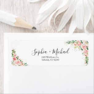 Blush Pink Rose Gold Hochzeitadresse Etikett