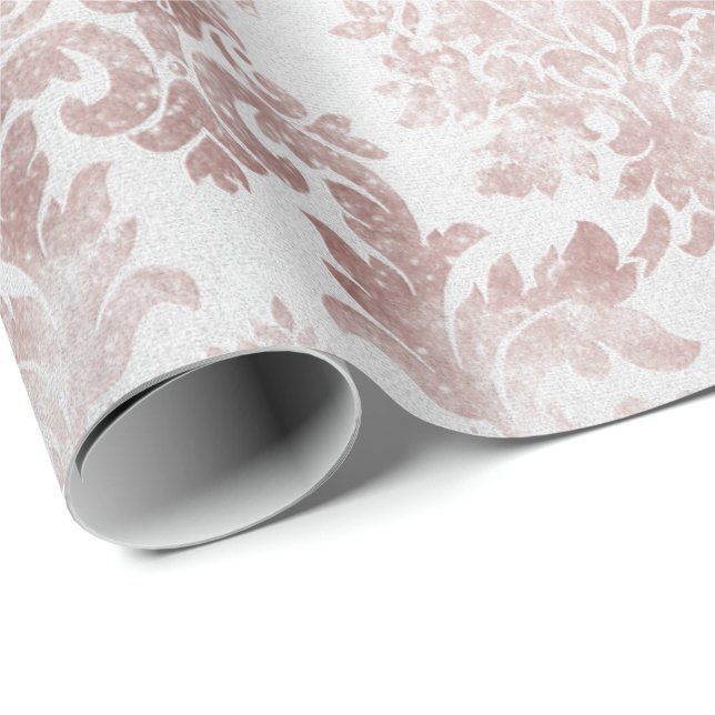 Blush Pink Rose Gold Hütte Blütengrau Damaske Geschenkpapier (Rolleneckpunkt)