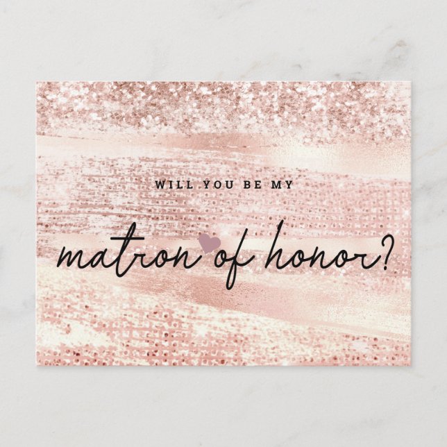 Blush Pink & Rose Gold Matron of Honour Vorschlag Postkarte (Vorderseite)