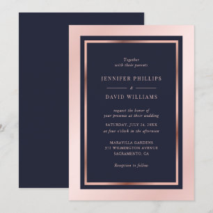 Blush Pink Rose Gold Moderne Gerahmte Hochzeit Einladung