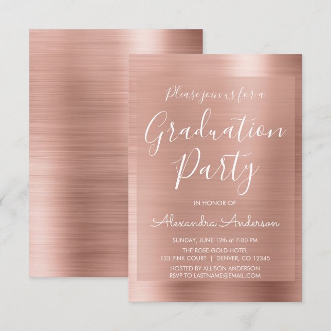 Blush Pink - Rose Gold Moderne Graduierungsparty Einladung (Vorne/Hinten)
