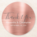Blush Pink - Rose Gold Moderne Hochzeit Vielen Dan Runder Pappuntersetzer<br><div class="desc">Blush Pink - Rose Gold Imitate Metallic Edelstahl Moderne und Elegant Hochzeit Vielen Dank Untersetzer. Diese Rose Gold Drink Coasters können auf Ihren Namen und Ihr Hochzeitstag angepasst werden. Der Rose Gold Untersetzer ist Teil der Rose Gold Wedding Collection. Auf Wunsch können zusätzliche,  individuell gestaltete Elemente erstellt werden.</div>