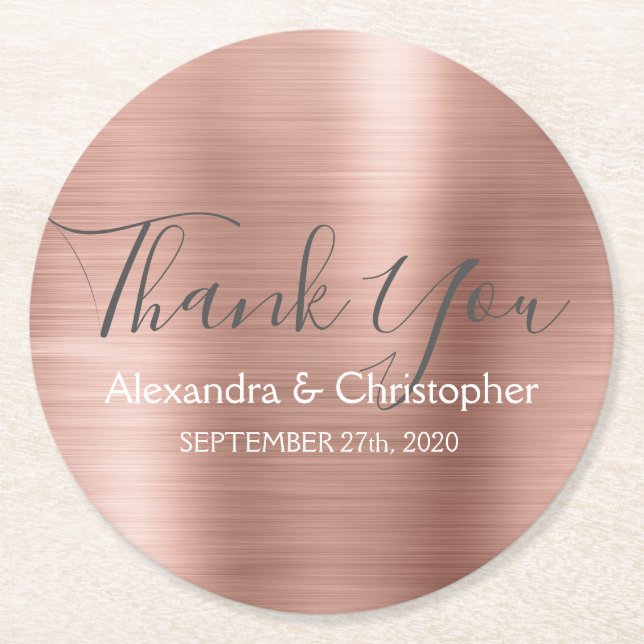Blush Pink - Rose Gold Moderne Hochzeit Vielen Dan Runder Pappuntersetzer (Vorderseite)